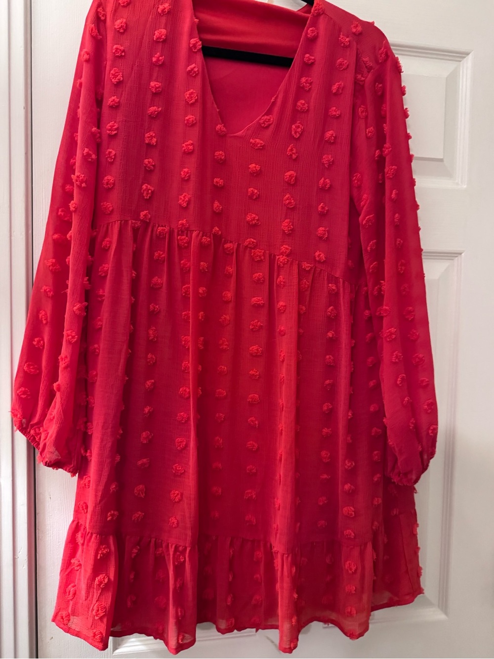 JODIFL Red Pom-Pom Babydoll Tunic Dress